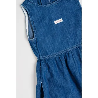 CALVIN KLEIN, Rochie evazata din denim din amestec de lyocell si in, Petrol, 164 CM