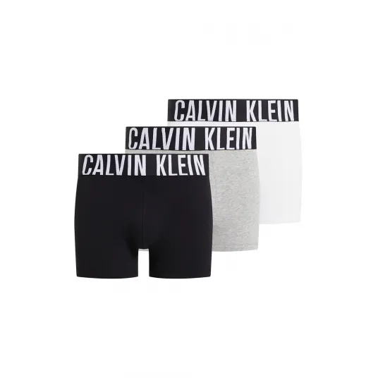 CALVIN KLEIN, Set de boxeri cu banda logo in talie - 3 perechi, Negru, Gri deschis, Alb, M