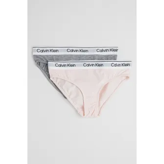 CALVIN KLEIN, Set de chiloti cu banda logo in talie - 2 Perechi, Gri inchis melange, Roz pal, 152-164 CM