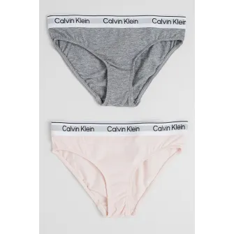CALVIN KLEIN, Set de chiloti cu banda logo in talie - 2 Perechi, Gri inchis melange, Roz pal, 152-164 CM