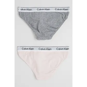 CALVIN KLEIN, Set de chiloti cu banda logo in talie - 2 Perechi, Gri inchis melange, Roz pal, 152-164 CM