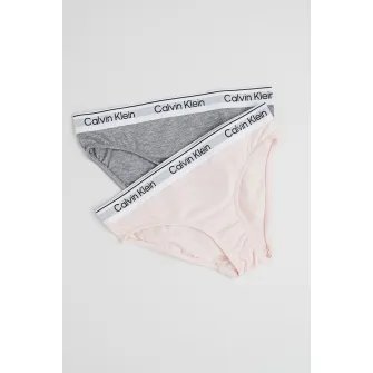 CALVIN KLEIN, Set de chiloti cu banda logo in talie - 2 Perechi, Gri inchis melange, Roz pal, 140-152 CM