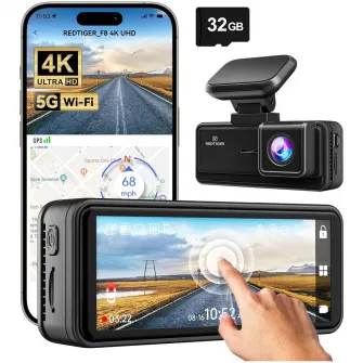 Camera auto de bord REDTIGER F8 4K, WiFi 5G, Night Vision, 160°, ecran tactil 3.18