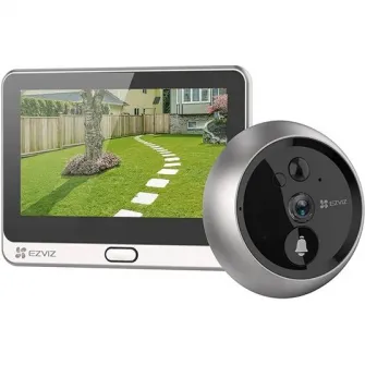 Camera de supraveghere Ezviz DP2C cu sonerie, 2MP, 1080p, IR5m, baterie de 4600 mAh, ecran color de 4,3, unghi larg de 155° si senzor PIR, audio bidirectional si vizualizare live disponibila
