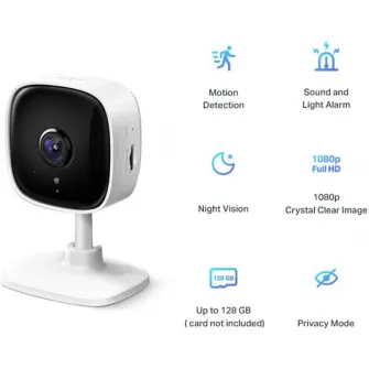 Camera de supraveghere Smart TP-Link Tapo C100 cu Night Vision, Full HD 1080P, Functie Baby Monitor Wireless Audio Video, Detectarea miscarii, Alarma sonora si luminoasa, Two-Way Audio, Mod Privacy, Stocare locala, IP Wi-Fi, Alb