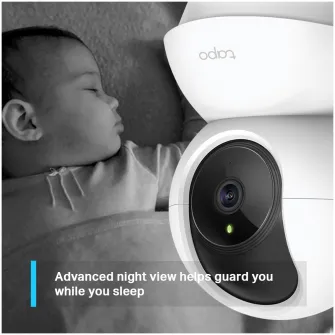Camera de supraveghere Smart TP-Link Tapo C200 cu Pan/Tilt 360 grade, Full HD 1080P, Utilizare Baby Monitor Wireless Audio Video, Night Vision, Detectarea miscarilor, Two-Way Audio, Alarma sonora si luminoasa, Control Vocal, IP Wi-Fi, Mod Privacy, Alb