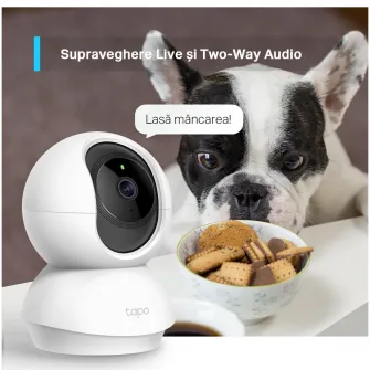 Camera de supraveghere Smart TP-Link Tapo C210 cu Pan/Tilt 360 grade, Rezolutie Filmare 3MP Ultra HD, Functie Baby Monitor, Wireless, Night Vision, Detectarea miscarilor, Two-Way Audio, Alarma sonora si luminoasa, Control Vocal, Mod Privacy, Alb