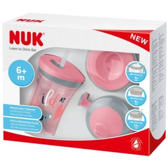 Cana 3in1 Nuk cu capace Trainer, Action si Magic, 230 ml, Roz