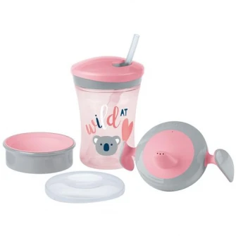 Cana 3in1 Nuk cu capace Trainer, Action si Magic, 230 ml, Roz