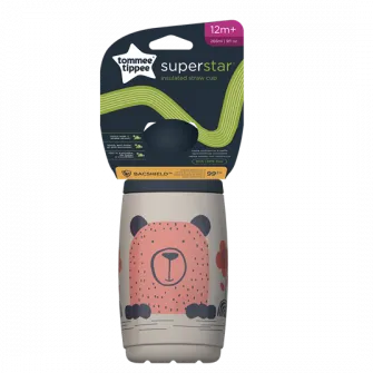 Cana cu pai, izoterma, cu protectie BACSHIELD ™ Tommee Tippee, 266ml, 12 luni +, Bej/Roz, 1 buc