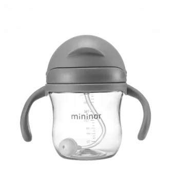 Cana cu pai pentru bebelusi Mininor grey, 220 ml, gri