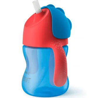 Cana cu pai Philips Avent SCF796/01, 9 luni, 200 ml, Albastru/Rosu
