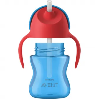 Cana cu pai Philips Avent SCF796/01, 9 luni, 200 ml, Albastru/Rosu