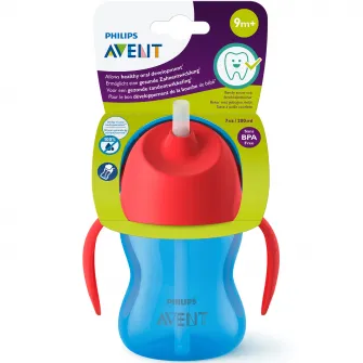Cana cu pai Philips Avent SCF796/01, 9 luni, 200 ml, Albastru/Rosu