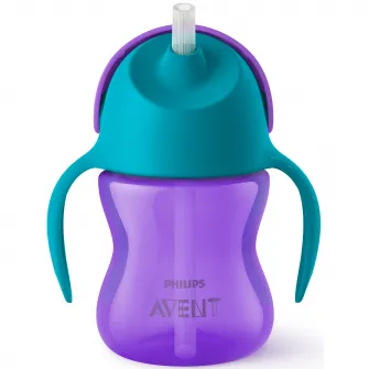 Cana cu pai Philips Avent SCF796/02, 9 luni, 200 ml, Mov/Albstru