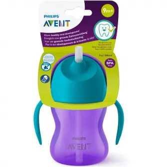 Cana cu pai Philips Avent SCF796/02, 9 luni, 200 ml, Mov/Albstru