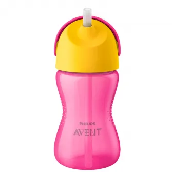 Cana cu pai Philips Avent SCF798/02, 12 luni, 300 ml, Roz/Galben