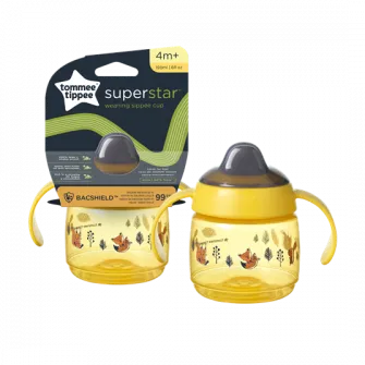 Cana cu protectie BACSHIELD ™ si capac Tommee Tippee Sippee, 190 ml, 4 luni +, Galben, 1 buc