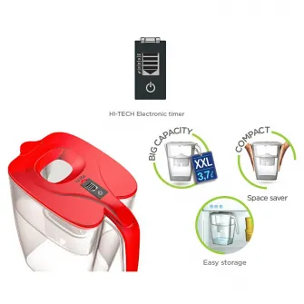 Cana filtranta de apa Laica BIG Milano, 3.7 litri, indicator electronic, rosu
