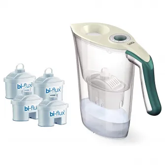 Cana filtranta de apa Laica Tosca, 2.3L, + 4 cartuse filtrante Bi-flux Universal, alb/verde