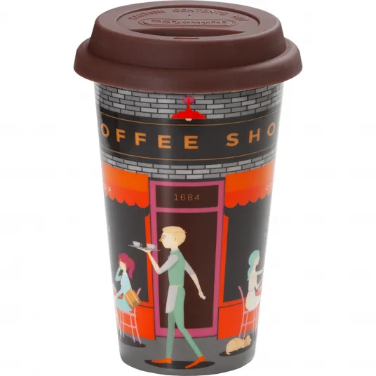 Cana termica De'Longhi Blu Coffee Shop, Ceramica, Perete dublu, 300 ml