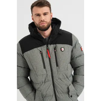 Canadian Peak, Jacheta parka cu model colorblock Cashblendeak, Negru, Gri melange, 2XL