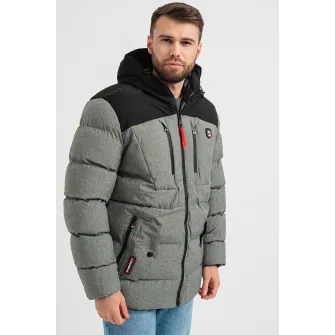 Canadian Peak, Jacheta parka cu model colorblock Cashblendeak, Negru, Gri melange, 2XL