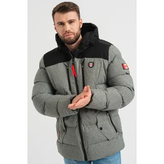 Canadian Peak, Jacheta parka cu model colorblock Cashblendeak, Negru, Gri melange, 2XL