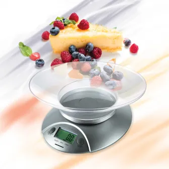 Cantar de bucatarie cu Bol Heinner HKS-5SL, 5 Kg, Tara, functie cantarire lichide, 1 g, display lcd, Argintiu