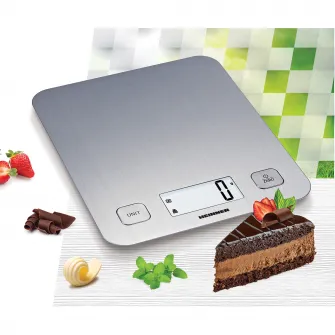 Cantar de bucatarie Heinner HKS-5IX, 5 Kg, 1 g, tara, functie cantarire lichide, display LCD, Inox