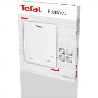 Cantar de bucatarie Tefal Essential BC5504V0, 5 kg, sticla securizata, functie Tara, functie de cantarire a lichidelor, precizie 1g, oprire automata, 2 baterii incluse, alb