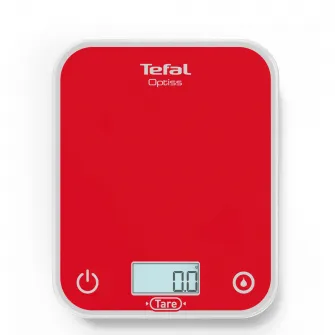 Cantar de bucatarie Tefal Optiss BC50U3V0, 5 kg, sticla securizata, functie Tara, functie de cantarire a lichidelor, precizie 0.5g, afisaj LCD, carlig de agatat, rosu