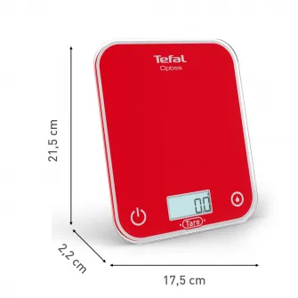 Cantar de bucatarie Tefal Optiss BC50U3V0, 5 kg, sticla securizata, functie Tara, functie de cantarire a lichidelor, precizie 0.5g, afisaj LCD, carlig de agatat, rosu