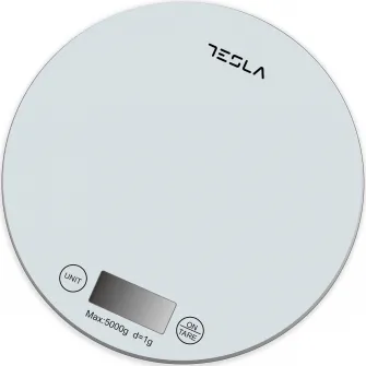Cantar de bucatarie Tesla KS200W, 5kg, ecran LCD, functie Tara, Sticla, Alb