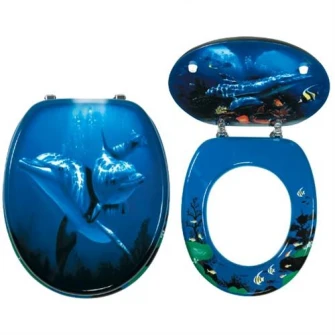 Capac WC Ferro Delfin, MDF, decor delfini, 43.5x37.5 cm