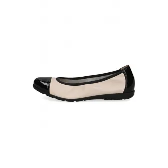 Caprice, Balerini de piele cu detalii lacuite, Negru, Bej deschis, 36