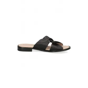 Caprice, Papuci din piele, Negru, Maro nisip, 37