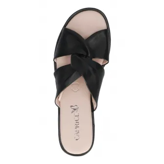 Caprice, Papuci din piele, Negru, Maro nisip, 37