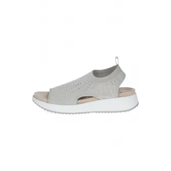 Caprice, Papuci textili cu toc, Gri deschis, Argintiu, 37