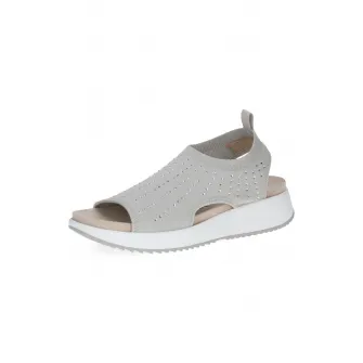 Caprice, Papuci textili cu toc, Gri deschis, Argintiu, 37