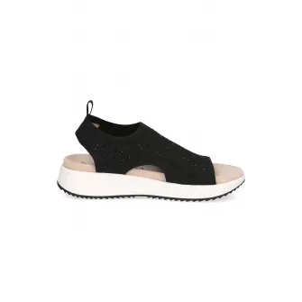 Caprice, Papuci textili cu toc, Negru, 37