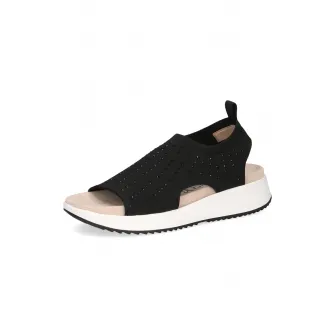 Caprice, Papuci textili cu toc, Negru, 37