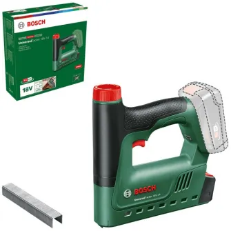 Capsator pe acumulator Bosch UniversalTacker 06032A7000, 18 V, 30 capse/min, capse de 11.4 mm, 14 mm cuie, 1000 capse tip 53, fara acumulator/incarcator