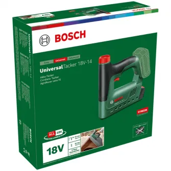 Capsator pe acumulator Bosch UniversalTacker 06032A7000, 18 V, 30 capse/min, capse de 11.4 mm, 14 mm cuie, 1000 capse tip 53, fara acumulator/incarcator