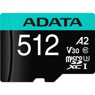 Card de memorie ADATA PremierPRO, MicroSDXC, 512GB, UHS-I U3 + Adaptor