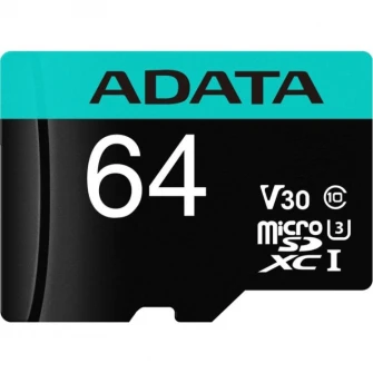 Card de memorie ADATA PremierPRO, MicroSDXC, 64GB, UHS-I U3 + Adaptor