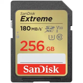 Card de memorie SanDisk Extreme 256GB SDXC pana la 180MB/s  130MB/s Read/Write speeds, UHS-I, Class 10, U3, V30