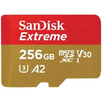 Card de memorie SanDisk Extreme microSDXC 256GB,pana la 190MB/s  130MB/s Read/Write speeds A2 C10 V30 UHS-I U3 + SD Adapter