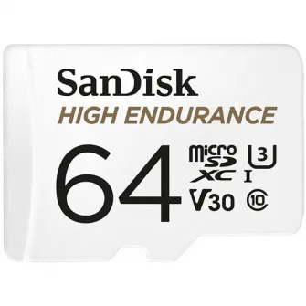 Card de memorie SanDisk micro SD High Endurance Video 64 GB, Class 10, V30, UHS-I U3 + adaptor