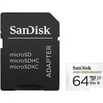 Card de memorie SanDisk micro SD High Endurance Video 64 GB, Class 10, V30, UHS-I U3 + adaptor